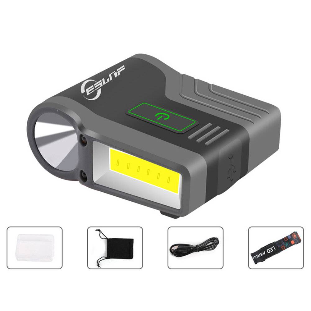 Bärbar COB LED-fiskehuvudlampa med induktionsklämma för keps, USB-laddningsbar ficklampa, perfekt för utomhusaktiviteter