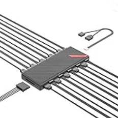 5V 3Pin PWM ARGB Fan Hub, PWM ARGB Fan Hub med 10 PWM och 10 ARGB-portar, ARGB Hub PWM ARGB Fan Hub med Magnetisk Bakplatta Design Seriell ATA Power Port Fan Hub för 10 Fläktar