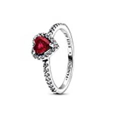 PANDORA Ausgeprägtes Rotes Herz Ring aus Sterlingsilber mit Zirkonia in der Farbe Silber-Rot, PANDORA Timeless Collection, Gr.56, 198421C02-56