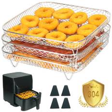 YQL Airfryer Zubehör für COSORI Heißluftfritteuse 5,5L/6L, Ninja Max Pro 6,2L AF180EU, 20cm Gitter für Heißluftfritteuse, Stapelbare Körbe für Airfryer, 304 Edelstahl Heißluftfritteuse Zubehör Eckig
