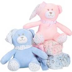 Wholesale Soft Fleece Swaddle Blanket with Bear Gift Box New Born Baby Gift Set Baby Toy Blanket