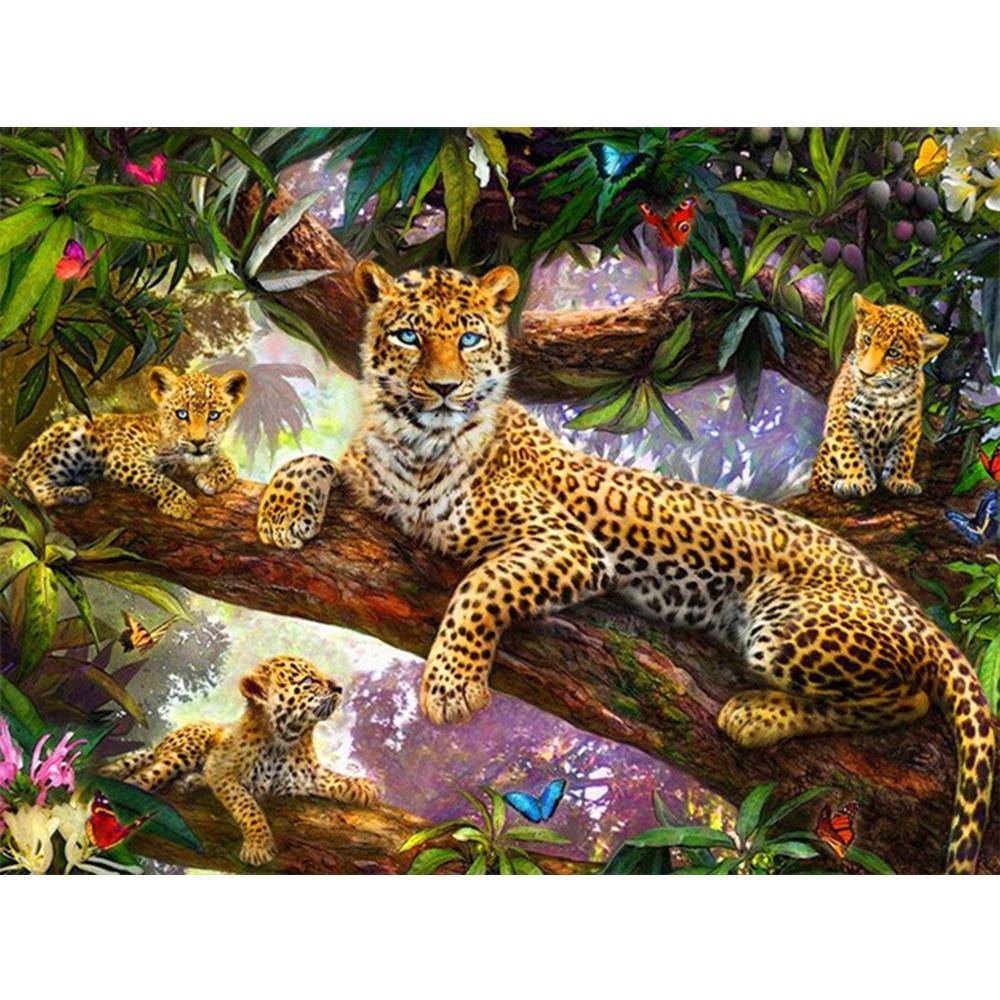 5d Diamantmålning Kvinna Djur Diamantbroderiförsäljning Leopardbilder av Rhinestones Mosaikhantverk Full Square 20X30CM