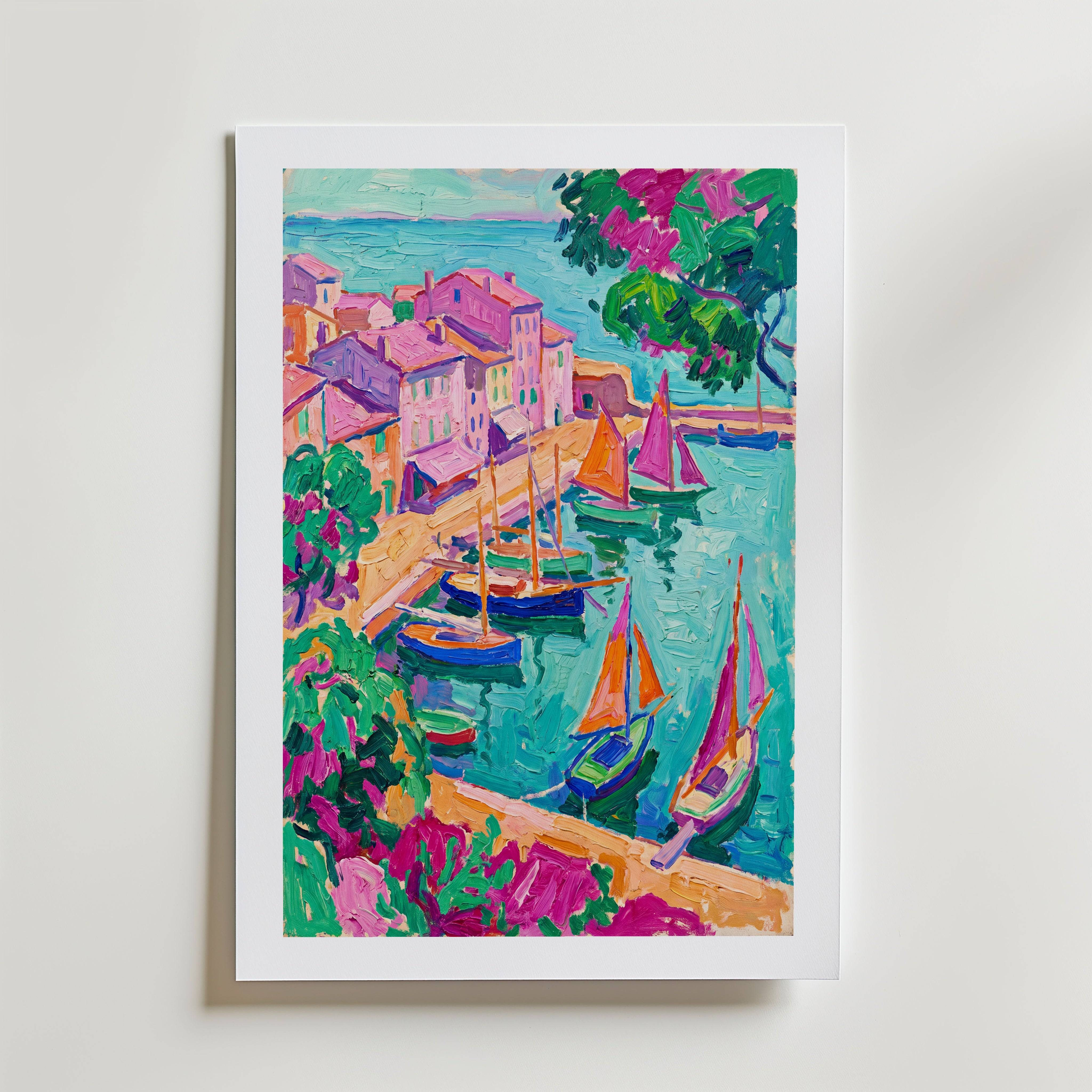 Fauvist Harbour Poster - Premium Canvas 50x70 cm Med passepartout