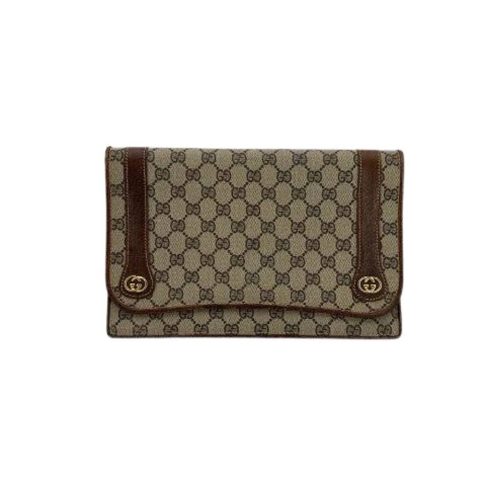 Gucci Vintage Pre-owned Vintage Brun Monogram Lærred GG Logo Flad Clutch - Vintage - Dame - Brun - ONE SIZE - Uld