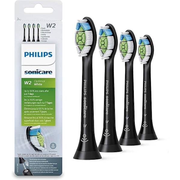 Philips Sonicare W2 Svarta Ersättningsborsthuvuden 4-pack, Kompatibla Sonicare Tandborstrefiller, Mjuka Borststrån Djuprengörande Tandvård