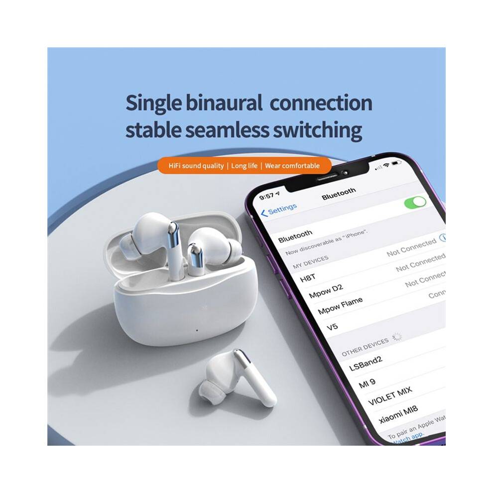 AI TWS 5.4 Earphones AI Instant Translation Headphones Intelligent Voice Assistant Sport Earbuds White