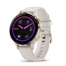 Garmin Venu 3S Soft Gold urkrans i rustfrit stål med Ivory urkasse og silikonerem