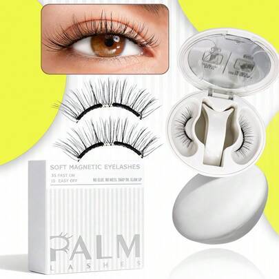 PALM LASHES Uppgradera mjuka magnetiska ögonfransar med naturligt utseende, återanvändbara magnetiska ögonfransar med applikator, inget lim behövs, fr