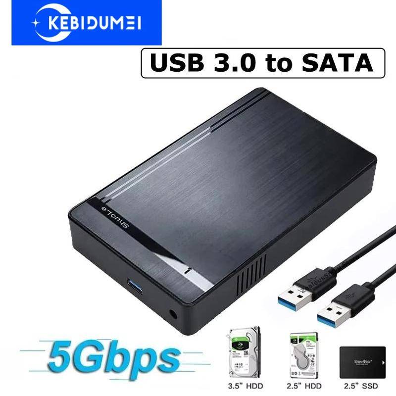 3,5-tums HDD-kabinett USB 3.0 till SATA Extern hårddiskkapsling 5 Gbps Höghastighetsadapter för 2,5 3,5 SSD HDD-kabinett för PC Stöd 10 TB hårddisk EU Plug