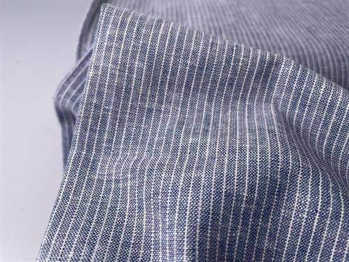 Vævet hør/bomuld - chambré melange stripes indigo, kommer igen uge 30