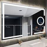 STARLEAD Modern väggmonterad badrumsspegel med 5 x förstoringsglas, dimbart LED-ljus, silverram, 120 x 70 cm