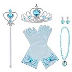 Vicloon prinsessklänning tillbehör, 7-delat set prinsessdräkter set av krona diadem, Elsa handskar, trollstav, halsband för jul prydnadskläder karneval Halloween födelsedagsfest