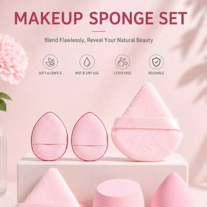 6 st/1 st sminksvampset, sammetslen puderpuff, concealer-svamp, sminkpuderpuff, sminksvamp, sminkverktyg, blandad skönhetssvamp hjälper till med perfe - 1 triangelbomull