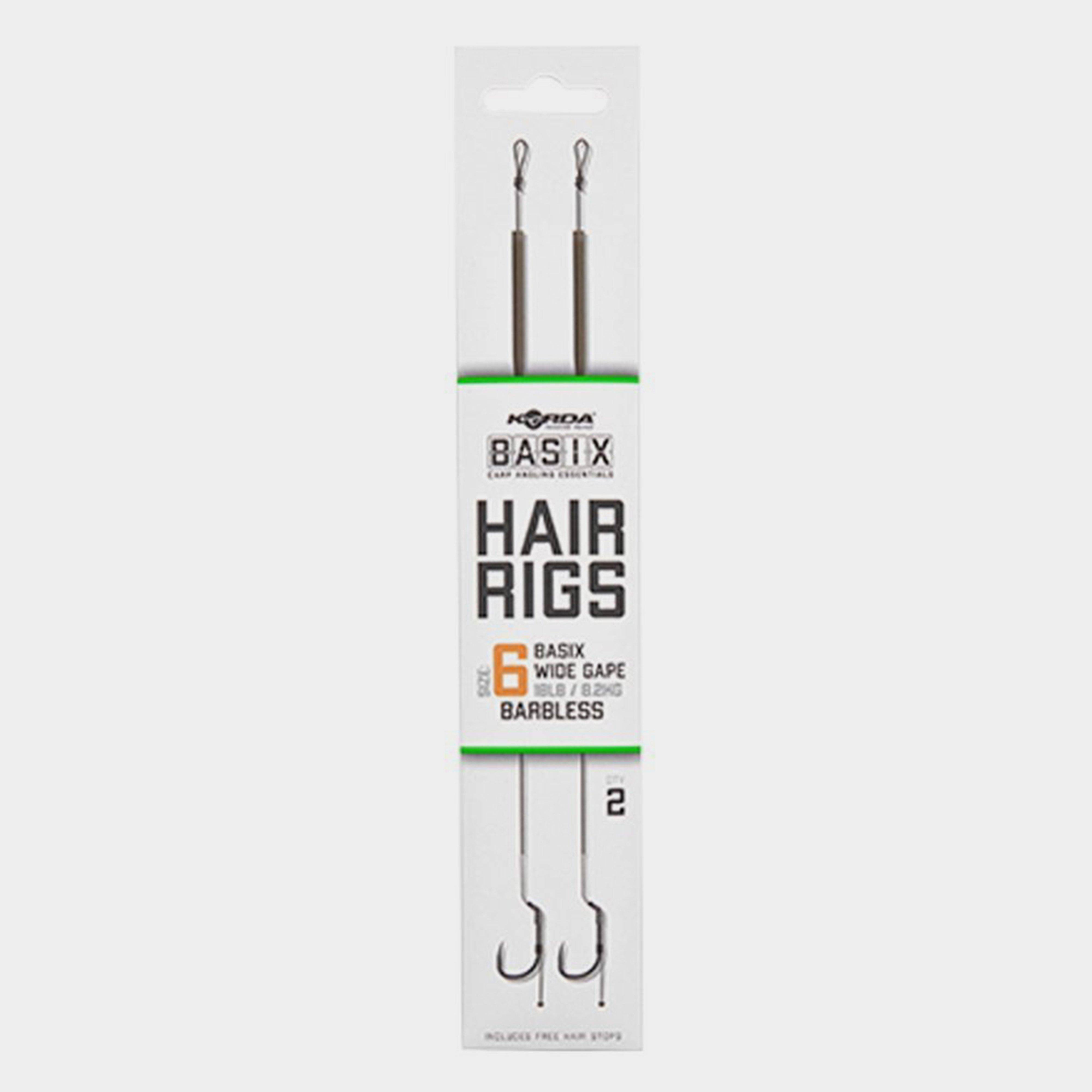Korda Basix Hair Rigs Wide Gape 6B Barbless 25lb, Silver - One Size