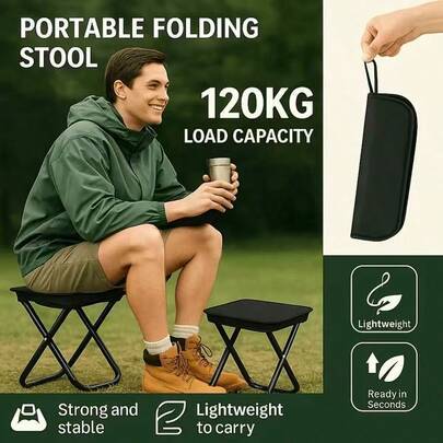 1 st kraftig hopfällbar campingstol för vuxna – portabel kompakt utomhusstol, viktkapacitet 150 kg/330 lb, lätt och stabil ram, enkel att montera och - Multi-color