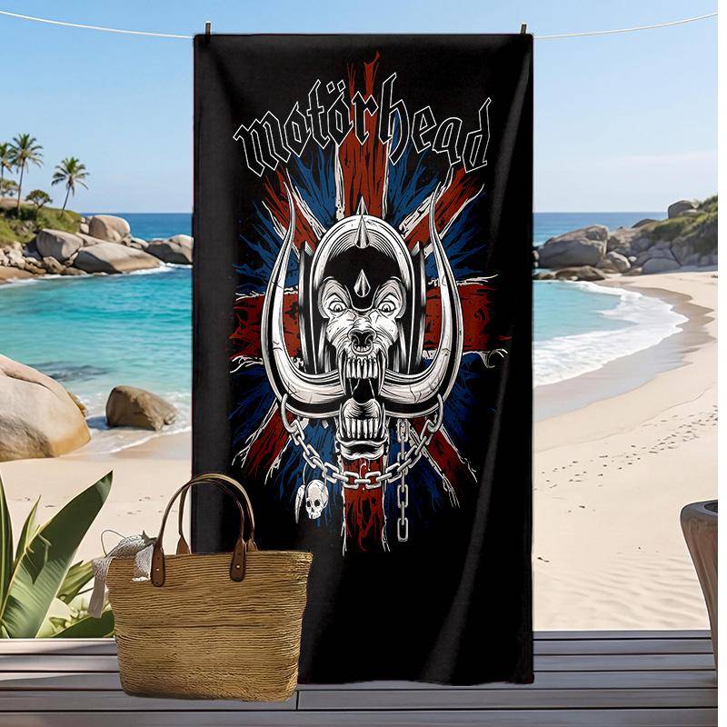Motorhead Tryckt Snabbtorkande Strandhandduk Superabsorberande Mjuk Lätt Badhandduk för Pool Sommarresor
