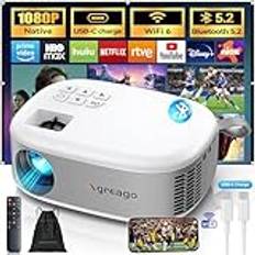 15 000 lumen utomhusfilmprojektor – inbyggd 1080P HD bärbar projektor med WiFi 6/Bluetooth 5.2, 300 tums skärm, ±15° Keystone | Kompatibel med iPhone, Android, Fire Stick, PS5, Xbox (USB-C-kabel)