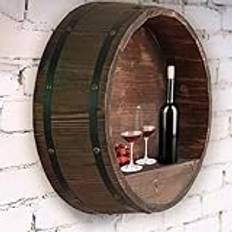 Oak Barrel Wine Bottle Holder, Half Barrel Shape Wine Rack, Wall Mount Whiskey Barrel Decor, Rustic Wine Rack Wood for Vintage Wine Bar and Home Decor,Brown,Diameter 45cm