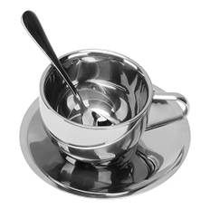 Rostfritt Stål Kaffekopp, 180 Ml Rostfritt Stål Isolerad Dubbelvägg Design Rostfritt Stål Kaffekoppar Rostfritt Stål Espressokoppar med Fatsked för Cappuccino,