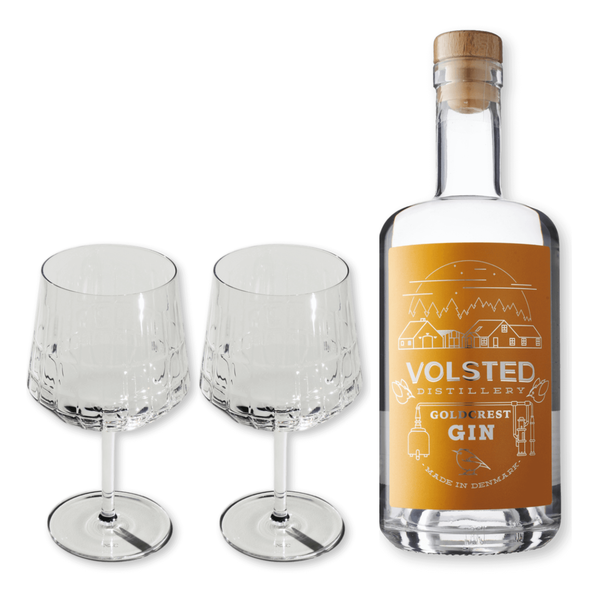 Volsted Goldcrest Gin + 2x The Blend Gin Glas