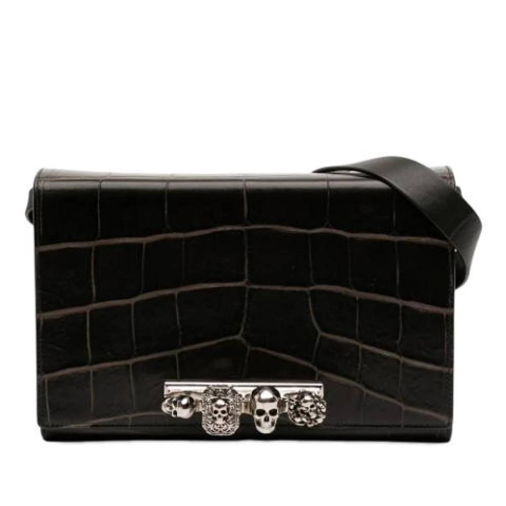 Alexander McQueen Pre-owned Pre-owned Croc Embossed Leather Shoulder Bag - Vintage - Dame - Sort - ONE SIZE - Uld