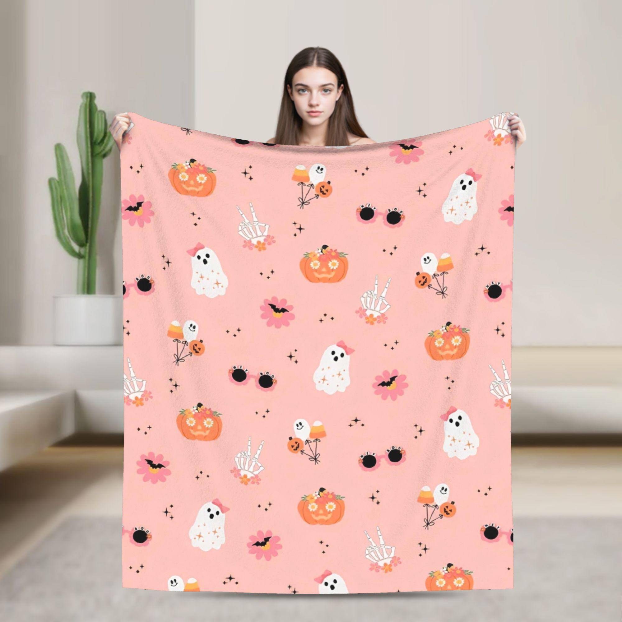 Halloween Ghosts Foral Blankets Fleece Summer Air Conditioning Pumpkin Portable Super Soft Throw Blanket for Home Travel Quilt