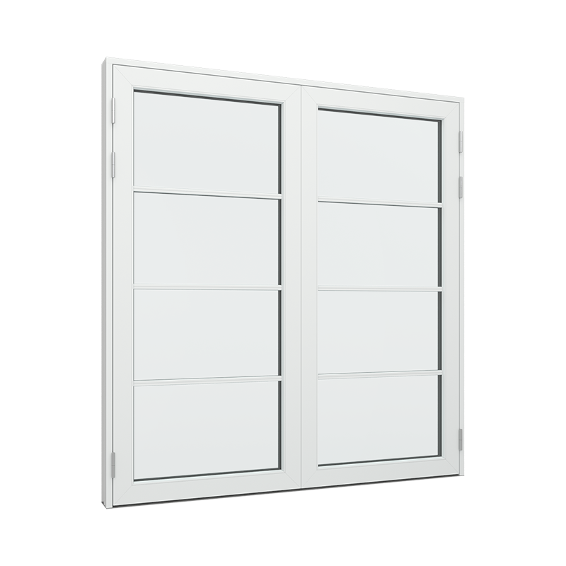 Dobbelt terrassedør med 1x4 glasfelter i hver dør.