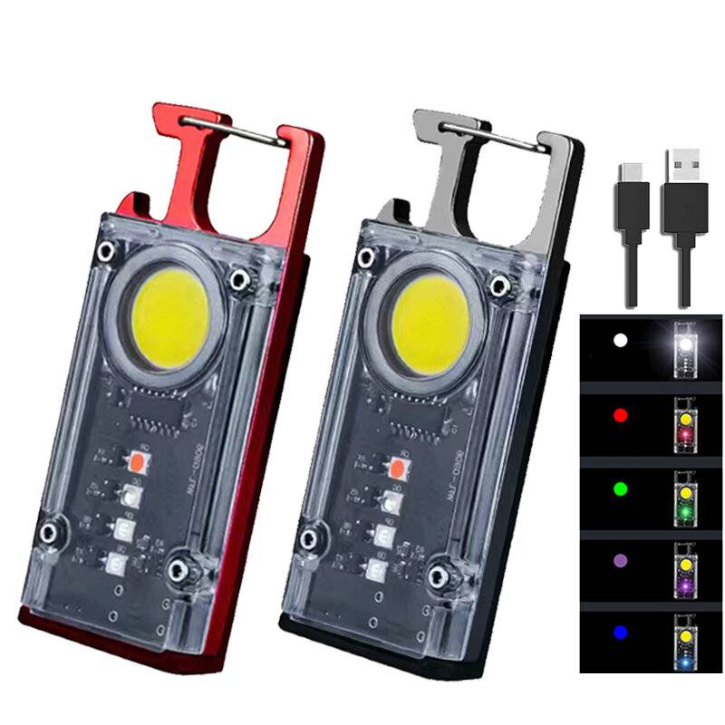 Magnetiskt COB LED-arbetsljus Portabel nyckelring ficklampa UV-ljus Rött/blått varningsljus Grönt nyckelringljus Minilam