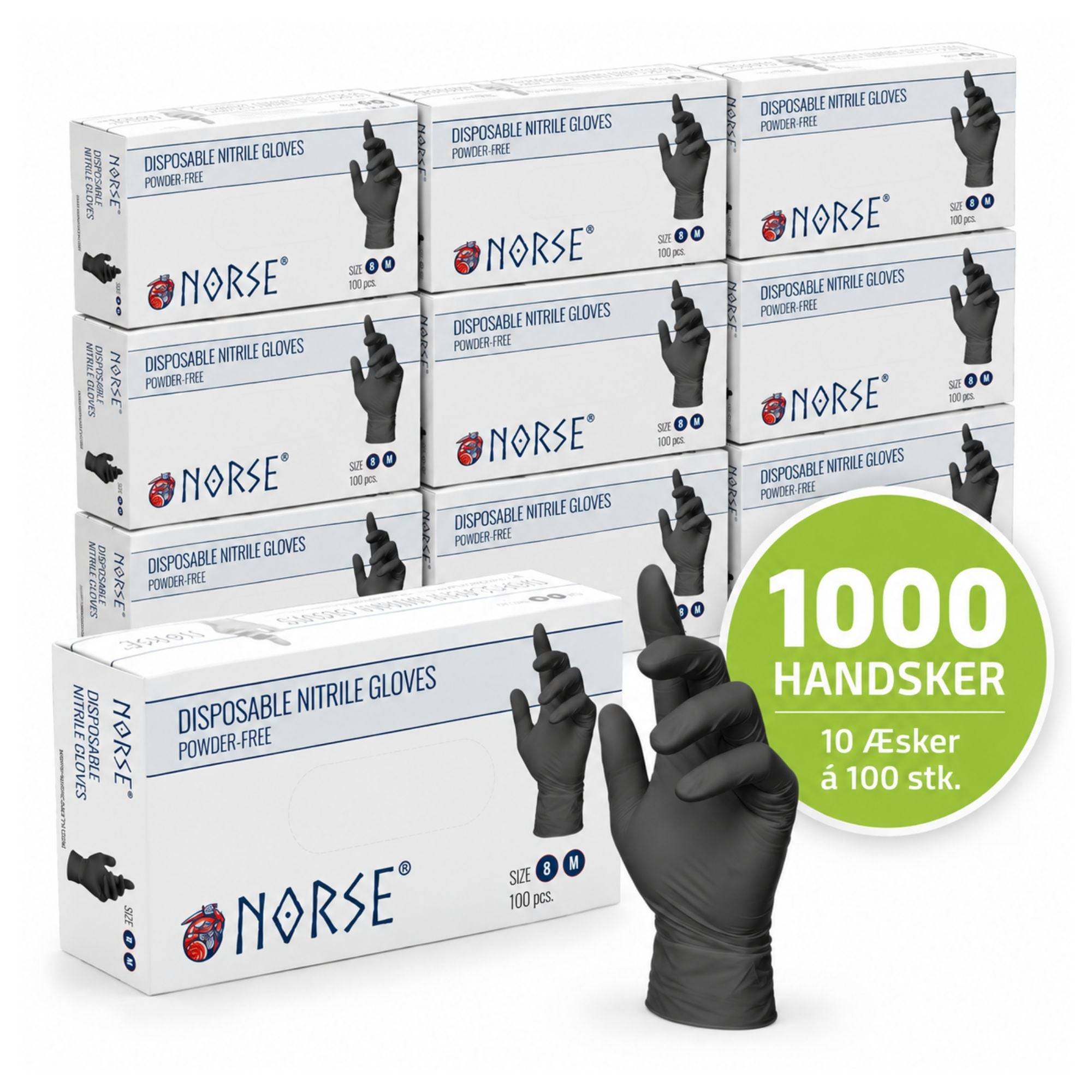 Nitril Engangshandsker sort – 1000 stk. (10 x 100 stk.) – NORSE Størrelse XL - 10.