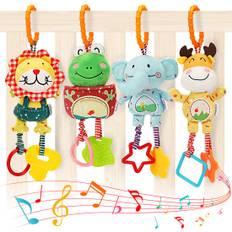 TUMAMA Baby Toys for Months Handbell Baby Rattle Soft Plush Early Development Stroller Toys Infant Newborn Birthday Gift 4 Pack 0/3/6/9/12
