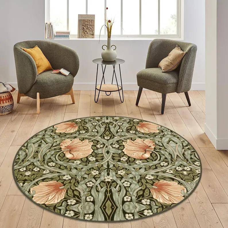 Crowcore Forest Round Raven Rug Bedroom Decor Morris Inspired Room Academia Style Mystical Woodland Birds Cottagecore Accent 40x40cm