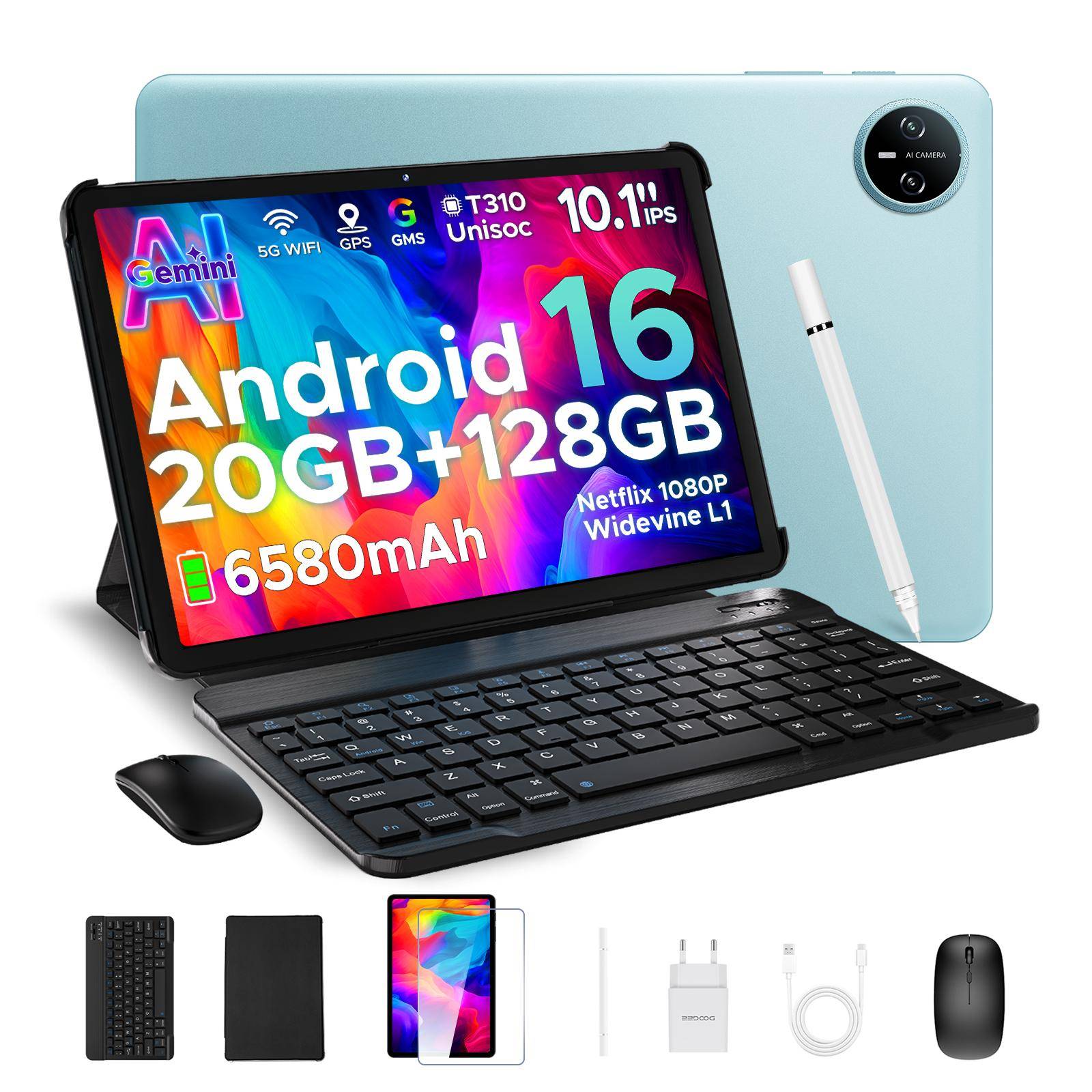 DOOGEE Tab A9 pro 10 inch tablet Android 16 tablets, 20GB RAM+128GB ROM, WiFi5 6580mAh Tablet with Keyboard, Mouse, Pen & Case