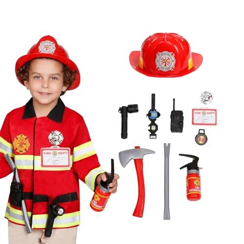 Barnbrandman kostym jacka och klänning för pojkar, väst, outfit och tillbehör för småbarn (3-5 år)