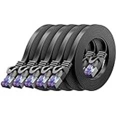 deleyCON 5x 0,25m Platt CAT7 Nätverkskabel (CAT 7 med 10 Gbit/s) Gigabit LAN - RJ45 Ethernet Kort Patchkabel Platt - för Internet Switch Router Modem Patchpanel - Svart