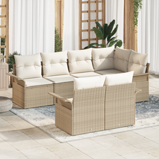 vidaXL 7 Stykke Have Sofa Sæt med Puder Beige Poly Rattan