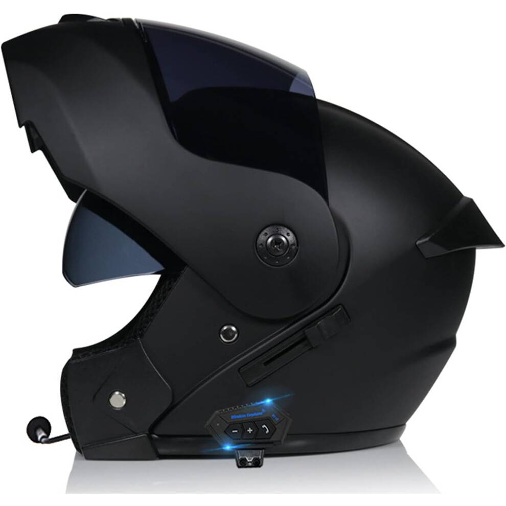 Flip-up motorcykelhjelm med fuld ansigtsfunktion, modulær Bluetooth-hjelm med aerodynamisk design til voksne mænd og kvinder, anti-dug