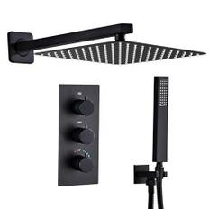 Sanitemodar Svart termostatisk duschset, inbyggd duschblandare med 30 x 30 cm duschhuvud, duschsats inbyggd med dusch