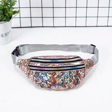 Holographic Double Zipper Waist Bag Fanny Pack Music-Fest Y2K-Fest Back To School Autumn Halloween Halloween Winter - Champagne - one-size