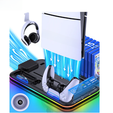 Dinofire Gaming Accessories For PS5 Slim Stand PS5 RGB Cooling Station with Cooling Fan Dual
