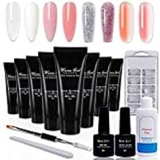 Poly nagelgel kit 8 st gel nagelkit förlängningsgel byggare gel för naglar naken glitter temperatur färgskiftande nagelförlängning gel nagelförbättring startkit 15 ml