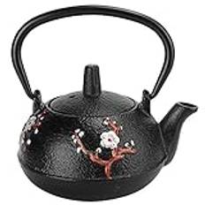 Tyenaza Cast Iron Teapot, 0.3L Tea Kettle Imitating Japanese Uncoated Magpie Plum Blossom Gift Decoration, Blossom Pattern Japanese Tea Pot for Adult Father Mother Family