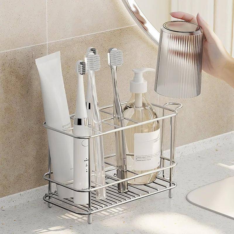 Minimalistisk Tandborsthållare i Rostfritt Stål Tandborste Tandkräm Munsköljkopp Hem Bordsställ Badrumstillbehör
