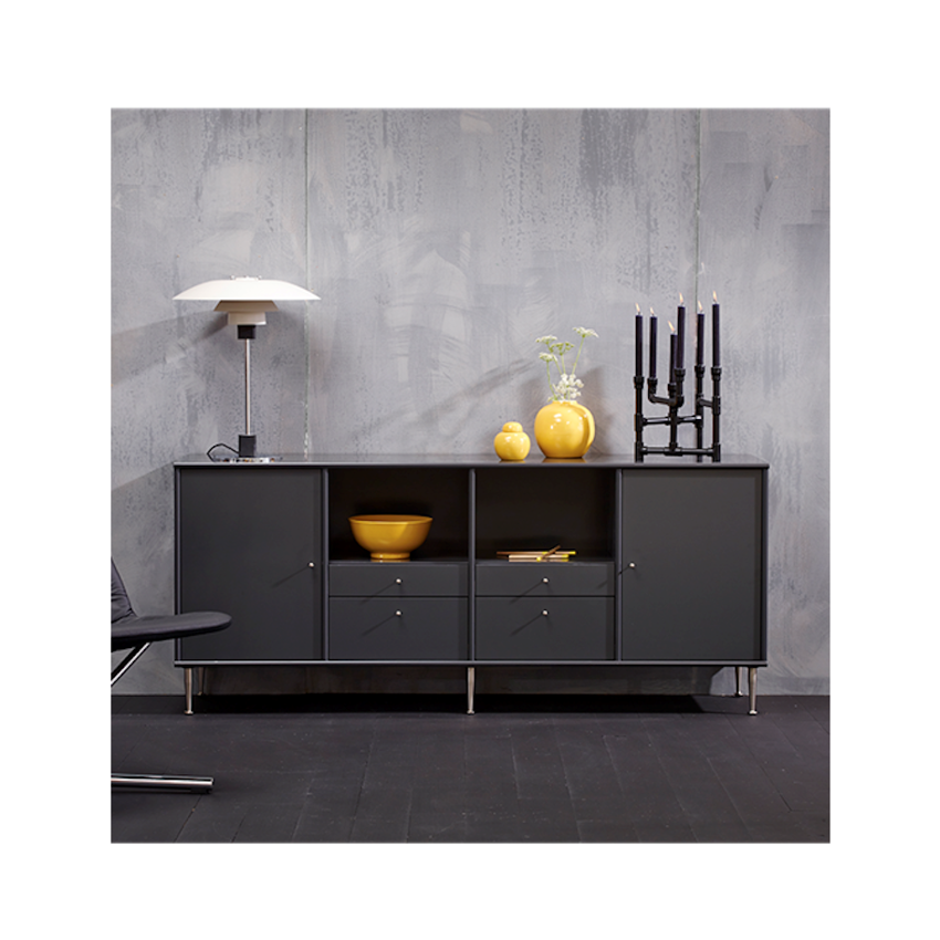 Mistral Skænk 4-sektioners - Antracit med skuffer 177 cm x 76 cm x 42 cm | Møbelsalg.dk