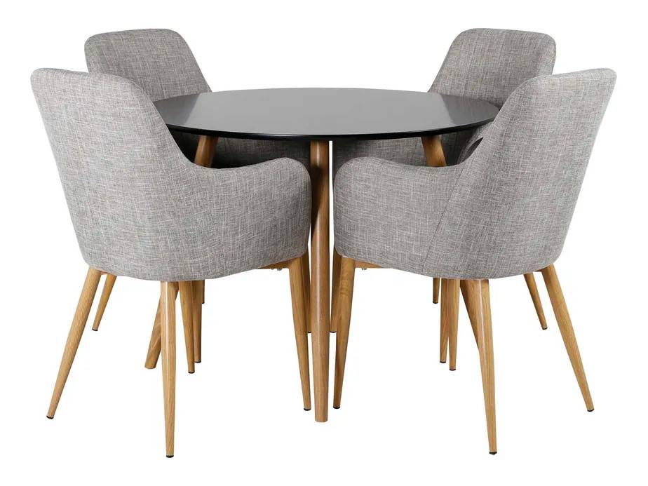 Venture Design Plaza & Comfort matgrupp Svart/grå 4 st stolar & bord 100 cm