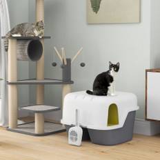 Kattebakke med Låg, Kattebakke med Si, Skovl, Lukket Kattetoilethus til Små Katte Under 3,5 kg, Indendørs, Plastik, Cremehvid