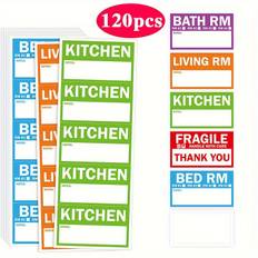 TEMU 60/120pcs Color-coded Removable Home Moving Labels - 3.6 X 2 Inch Fragile Stickers With Checklists For Kitchen, Bathroom, Bedroom & More - No Residue ,