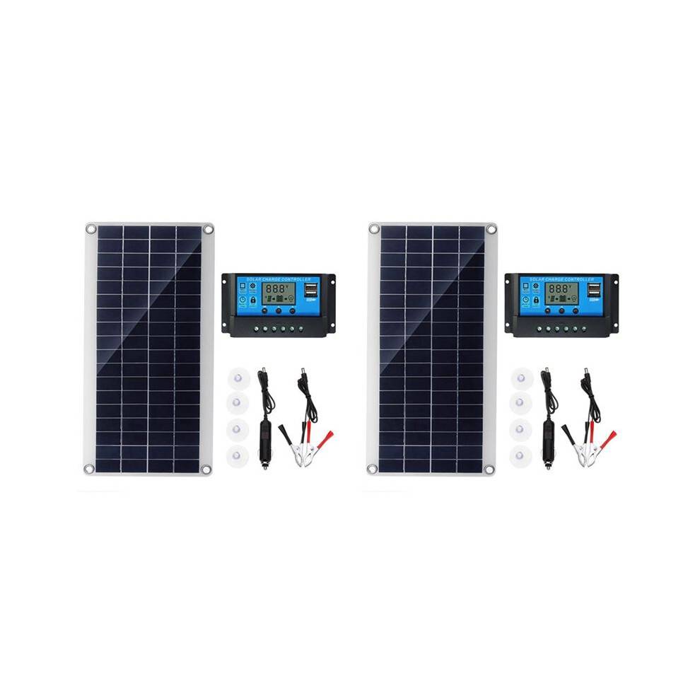 2X 30W Flexible Solar Panel Solar Cells for Car RV Boat Home Roof Van Camping Solar Battery, 10A Solar Controller Module