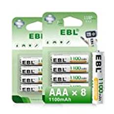 EBL AAA uppladdningsbara batterier 1 100 mAh redo 2 laddning trippel A NiMH batteri, detaljhandelspaket - 8 paket