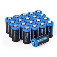 Exmate 20-pack CR123A 3 V litiumbatteri, 1 600 mAh CR17345 engångsbatterier batterier lämpliga för kameror, larmsystem, ficklampor