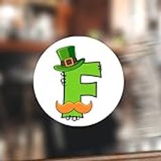 Swavecat 100 st St Patrick's Day gröna alfabetsetiketter runda dekaler initial bokstav F med pärlemor hatt vinyletikett klistermärke rund dekal för småföretagspaket födelsedagsfest 5 cm